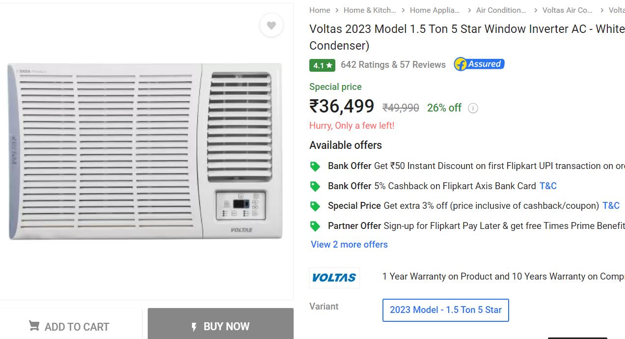 फ्लिपकार्ट Big Bachat Days Sale मे 5 Star Window Inverter AC को सस्ते मे खरीदने का सुनहरा मौका !