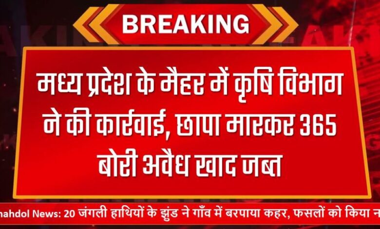 बड़ी खबर; मध्य प्रदेश के मैहर में कृषि विभाग ने की कार्रवाई, छापा मारकर 365 बोरी अवैध खाद जब्त